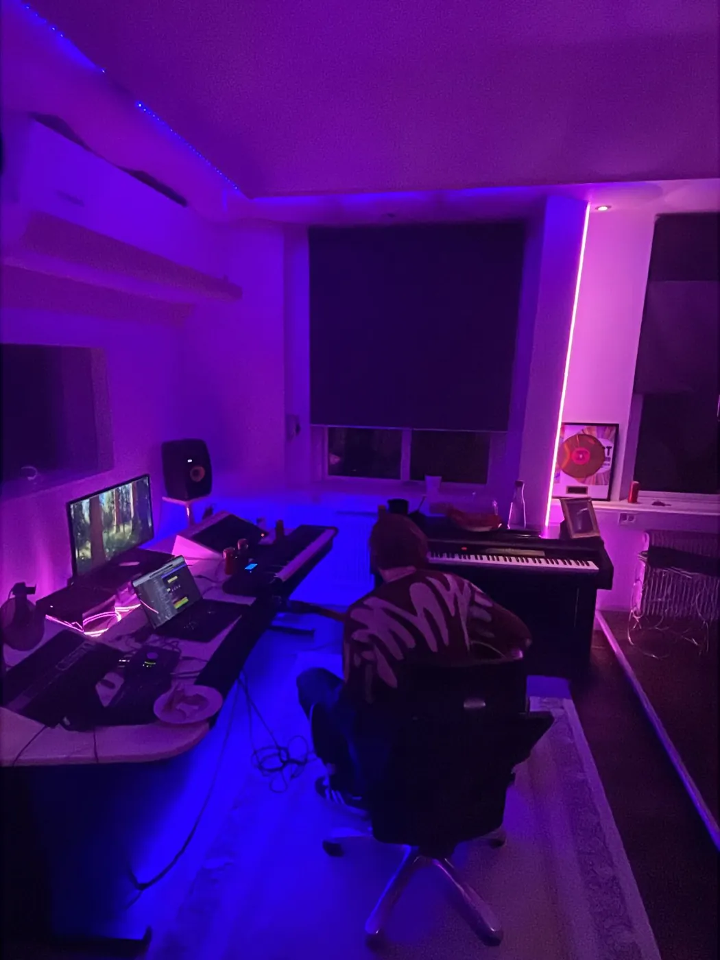 A studio in purple light